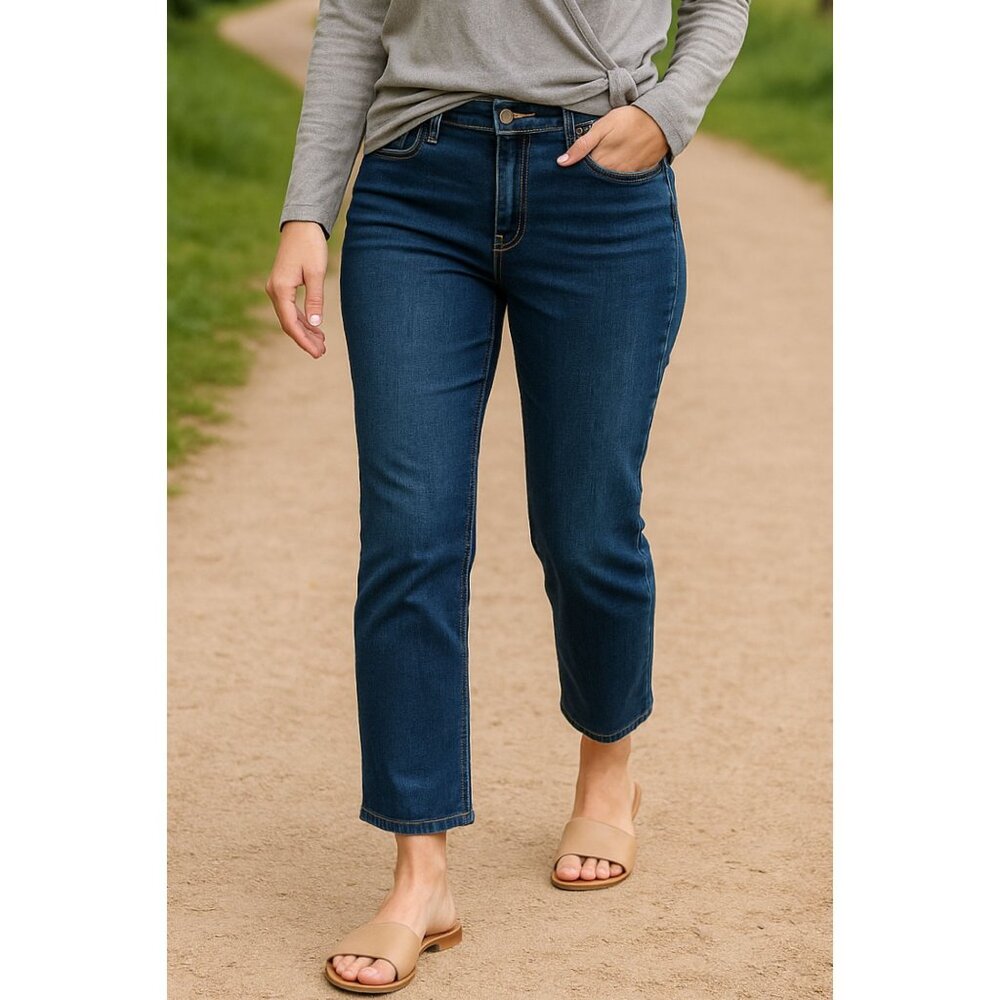 Eileen Fisher Denim Jeans Organic Cotton Straight Ankle Pockets Blue Womens 10